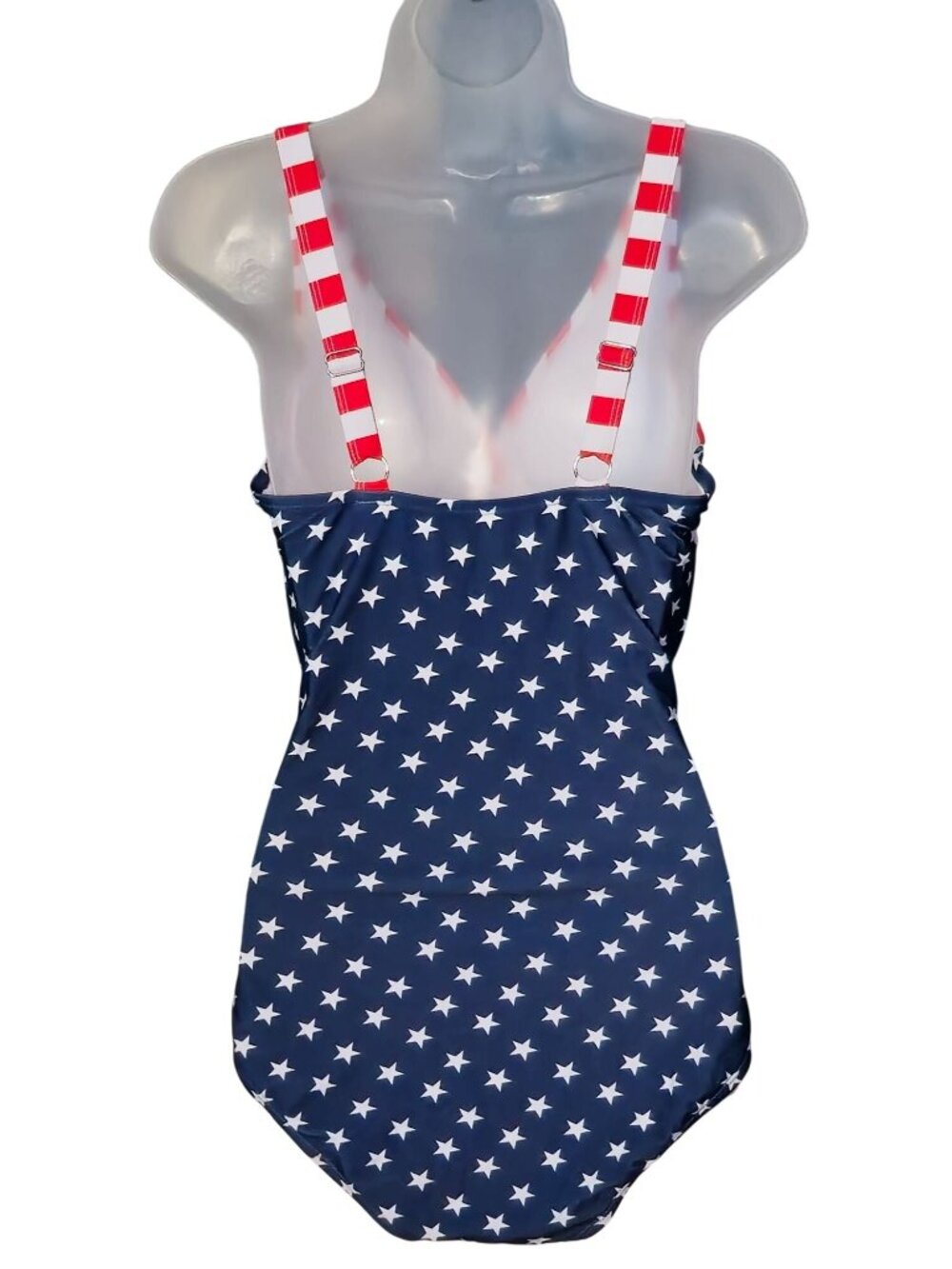 American Flag One-Piece Swimsuit M V Neck Ruched Adjustable 4th of July Lined - Picture 4 of 9